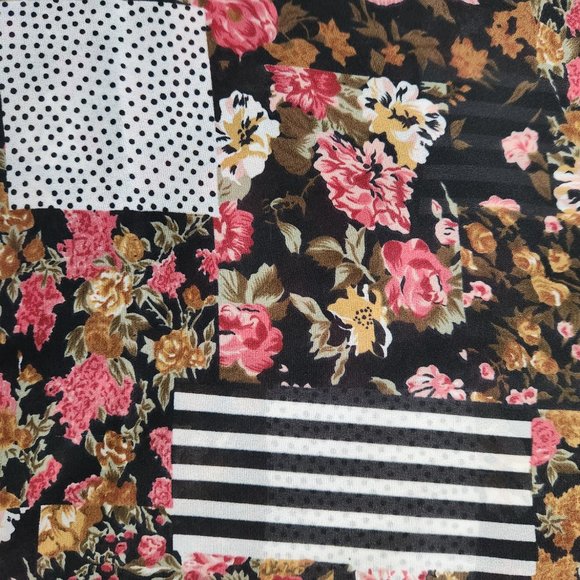 Vintage 90s Notations Black Floral Blouse Semi Sheer Stripes Short Sleeve Medium - Picture 16 of 16